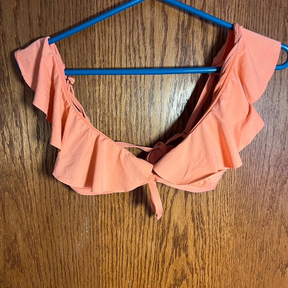 Cremieux Woman’s Coral Pink Ruffle Bikini Top